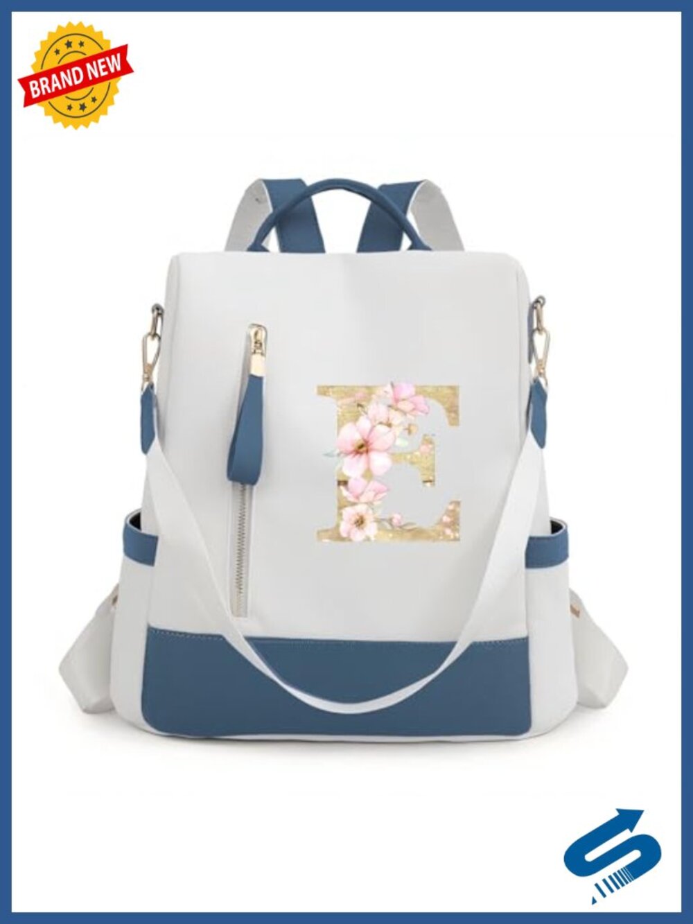 Personalized Initial Small Backpack with Anti-Theft Pocket, 3-in-1 Convertible,